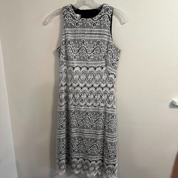 Sara Campbell Sz 6 Sleeveless Cocktail Dress Black & White Lace | High Neck - Picture 2 of 13
